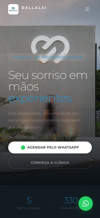 Site da Ballalai Odontologia aberto no celular